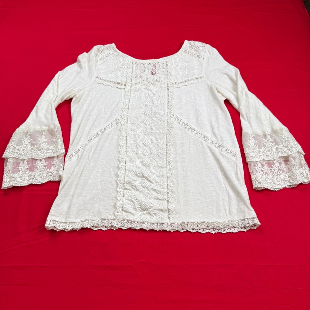 Sundance White Cotton Lace Crochet Boho Bell Sleeve Top Womens Medium WIN19